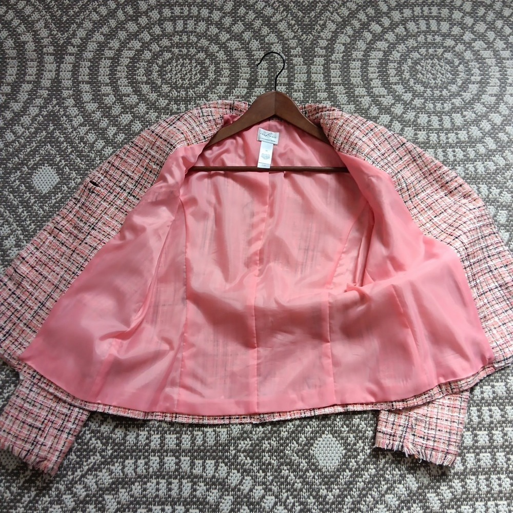 EJ Lady Blazer Size 10 Peach Fringe Jacket Lined Tweed Office Siren‎ Boardroom - Picture 9 of 9